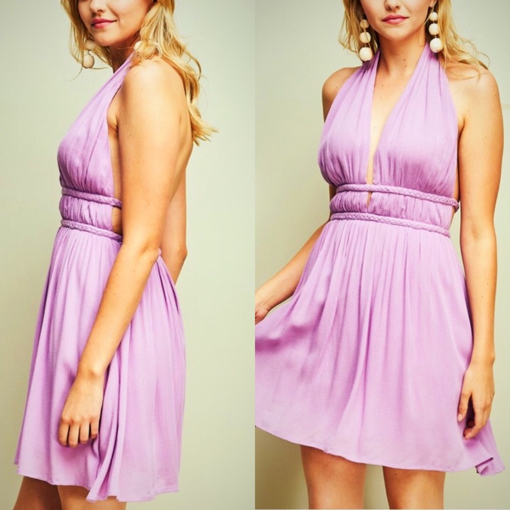 ๐ Lavender Halter Dress w/ deep plunging neckline - Picture 2 of 3